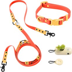THE LICKER STORE Luna Hands-Free Dog Leash & Collar, Dark Orange/Light Orange, Small: 9.5 to 14.1-in neck, 3/5-in wide