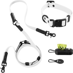 THE LICKER STORE Luna Hands-Free Dog Leash & Collar, White/Black, Medium: 11.8 to 18.50-in neck, 3/4-in wide