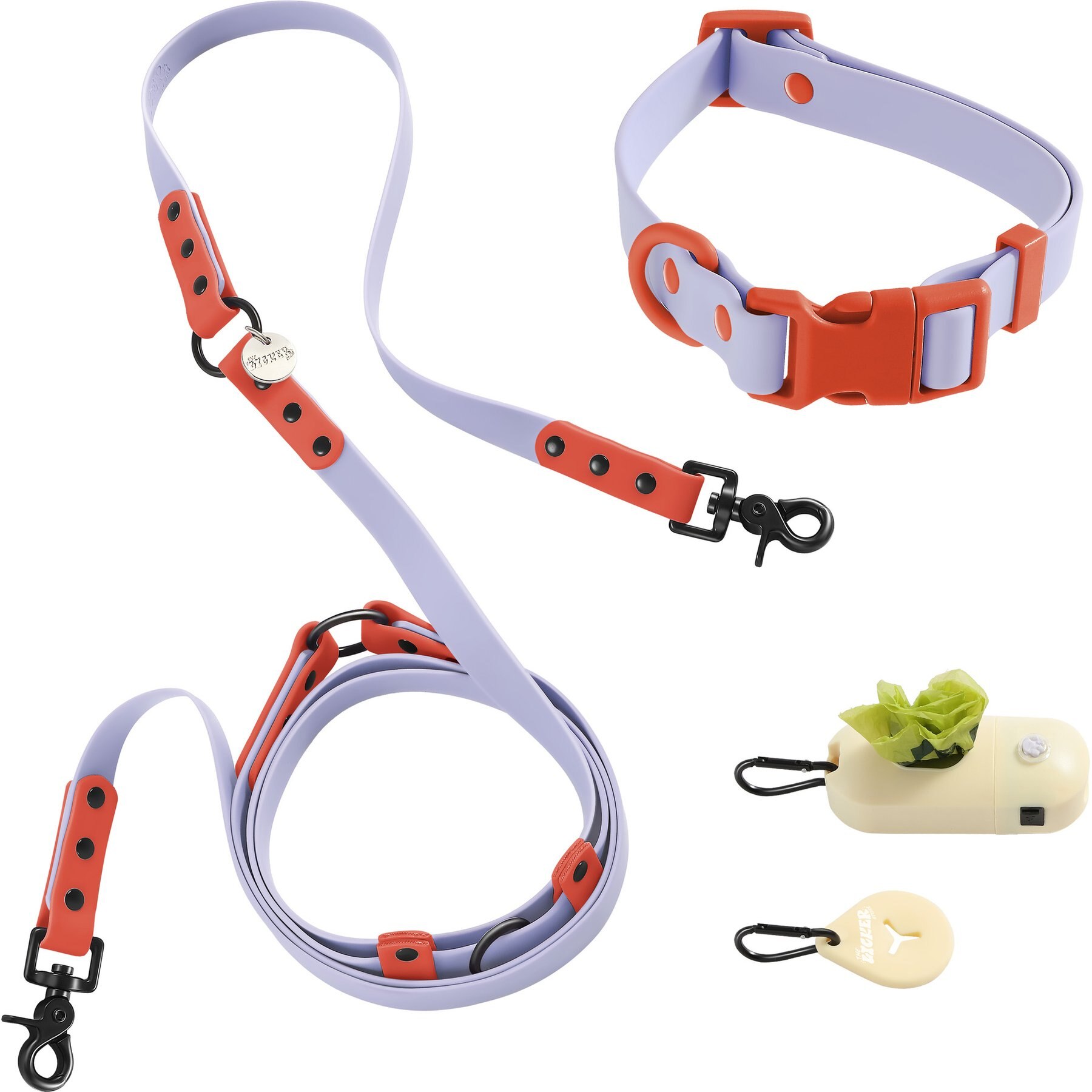 THE LICKER STORE Luna Hands-Free Dog Leash & Collar, Periwinkle/Red, Medium: 11.8 to 18.50-in neck, 3/4-in wide