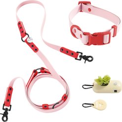 THE LICKER STORE Luna Hands-Free Dog Leash & Collar, Pink/Red, Medium: 11.8 to 18.50-in neck, 3/4-in wide
