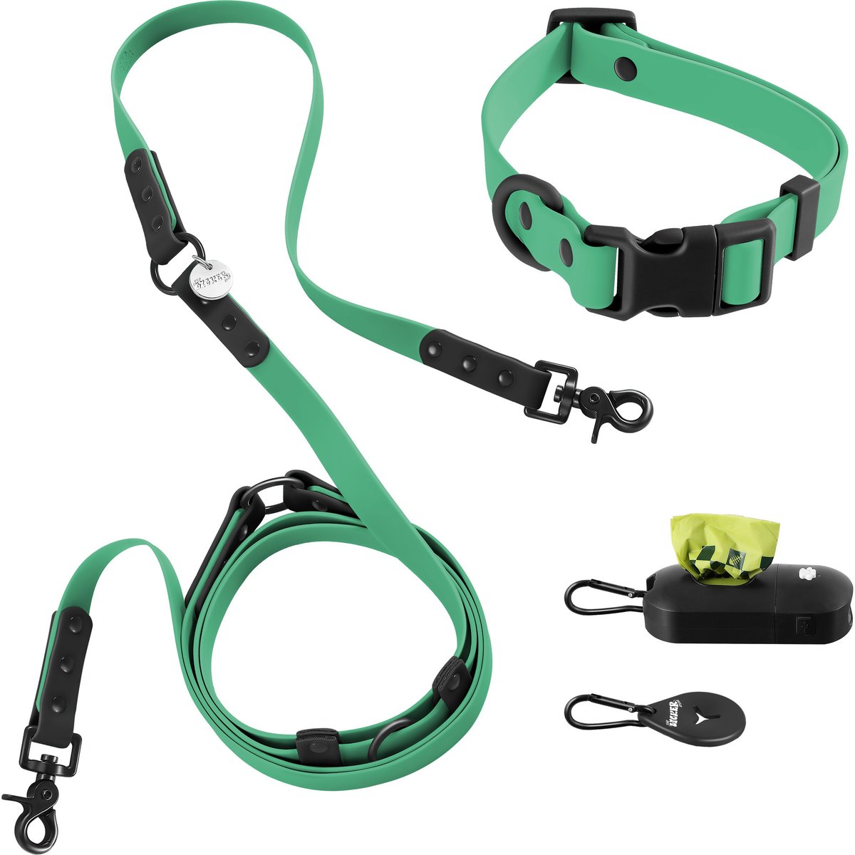 THE LICKER STORE Luna Hands-Free Dog Leash & Collar, Emerald/Black, Medium: 11.8 to 18.50-in neck, 3/4-in wide