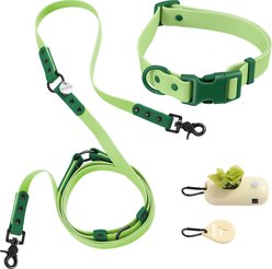 THE LICKER STORE Luna Hands-Free Dog Leash & Collar, Light Green/Dark Green, Large: 15.3 to 24.8-in neck, 1-in wide slide 1 of 7