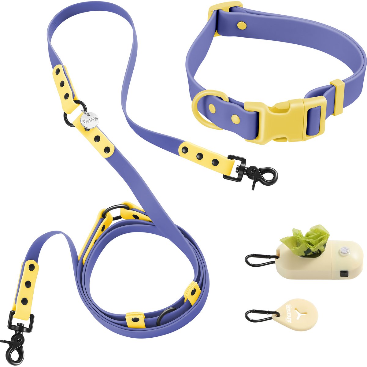 THE LICKER STORE Luna Hands-Free Dog Leash & Collar, Dark Blue/Yellow, Large: 15.3 to 24.8-in neck, 1-in wide