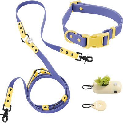 THE LICKER STORE THE LICKER STORE Luna Hands-Free Dog Leash & Collar, Dark Blue/Yellow, Large: 15.3 to 24.8-in neck, 1-in wide