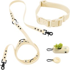 THE LICKER STORE Luna Hands-Free Dog Leash & Collar, Almond, Large: 15.3 to 24.8-in neck, 1-in wide