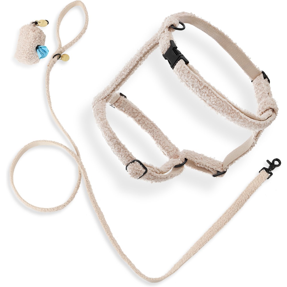 THE LICKER STORE Teddy Adjustable Dog H Harness & Leash Set, Beige, Large: 15.3 to 24.5-in neck