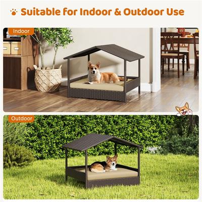 Show full view: Yaheetech Elevated Dog House with Bed, Brown slide 5 of 9