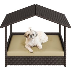 Yaheetech Elevated Dog House with Bed, Brown