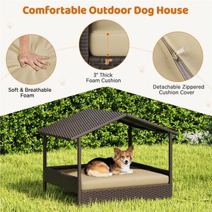 Yaheetech Elevated Dog House with Bed, Brown