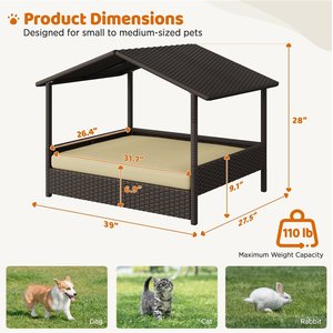 Yaheetech Elevated Dog House with Bed, Brown