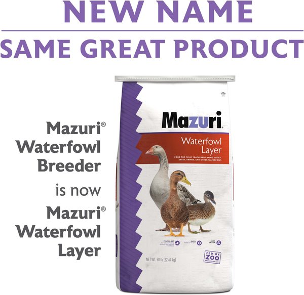 Show full view: Mazuri Waterfowl Layer Floating Duck & Geese Feed, 50-lb bag slide 3 of 10