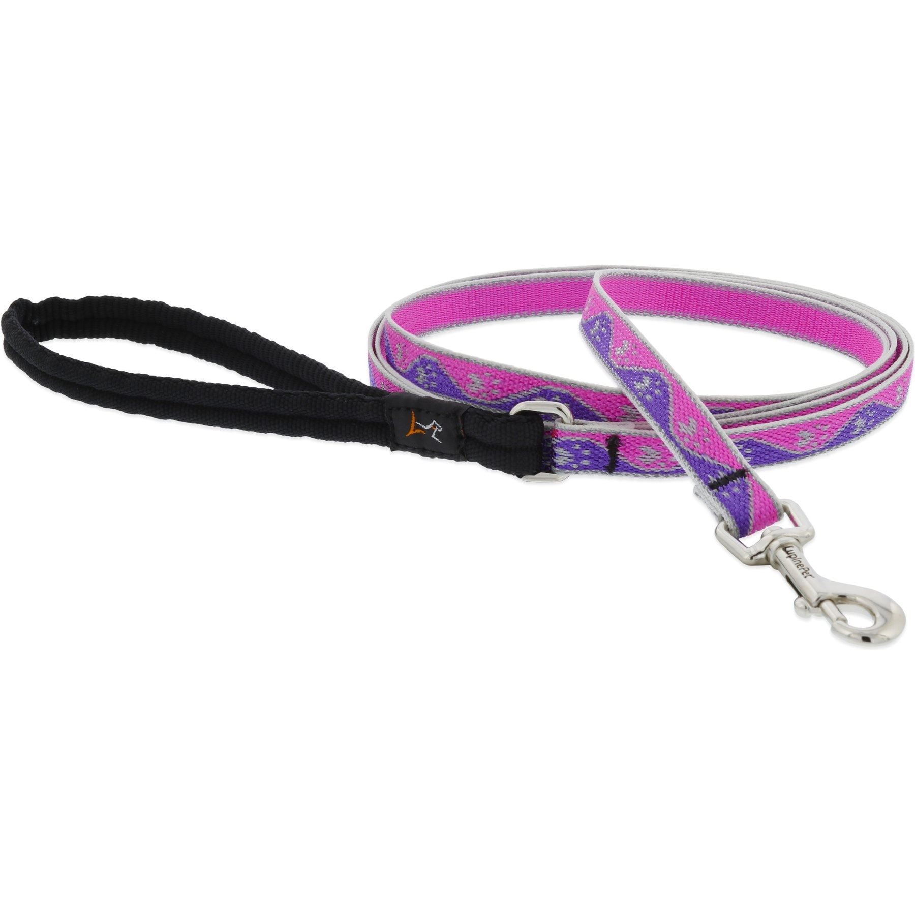 LupinePet Reflective Paws Small Dog & Cat Padded Handle Leash, Pink Paws, Regular: 6-ft long, 1/2-in wide