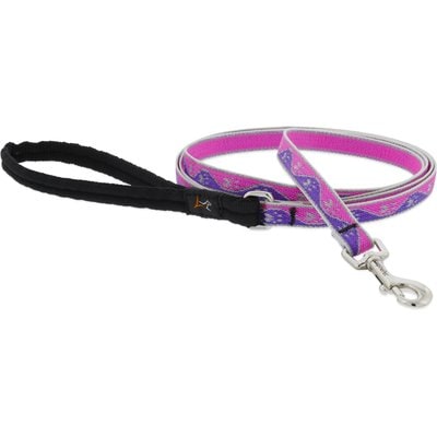 LupinePet LupinePet Reflective Paws Small Dog & Cat Padded Handle Leash, Pink Paws, Regular: 6-ft long, 1/2-in wide