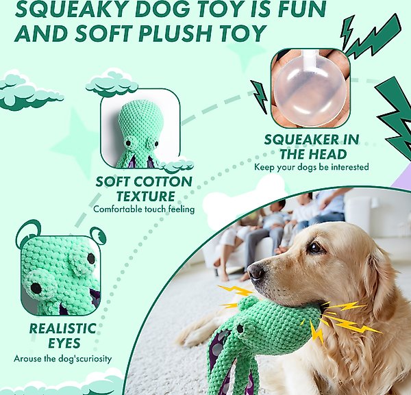 Show full view: Nocciola Viral Select Octopus Squeaky Plush Dog Toy, Green slide 3 of 9