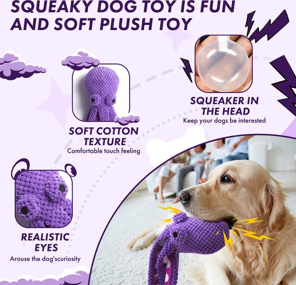 Show full view: Nocciola Viral Select Octopus Squeaky Plush Dog Toy, Purple slide 7 of 9