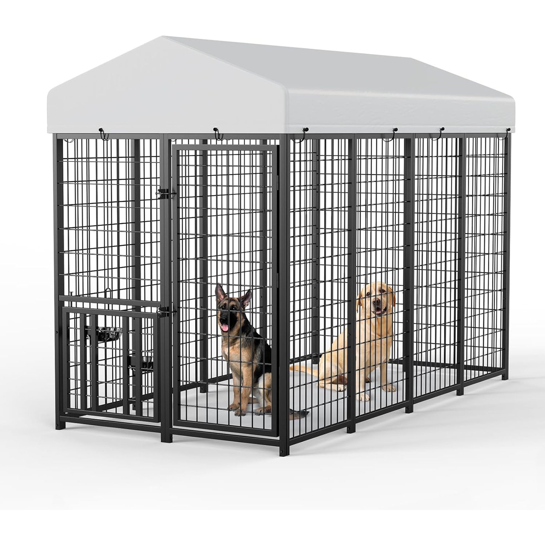 LovMor Outdoor Metal Dog Kennel with Roof Cover, Black, 96 x 48 x 67-in