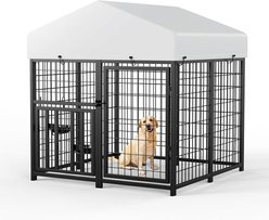 LovMor Outdoor Metal Dog Kennel with Roof Cover, Black, 4 x 4 x 4.25-ft