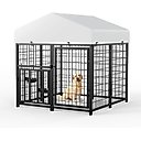 LovMor Outdoor Metal Dog Kennel with Roof Cover, Black, 4 x 4 x 4.25-ft