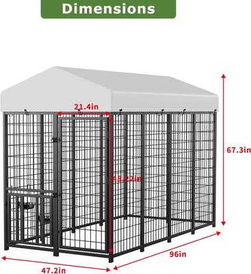 Show full view: LovMor Outdoor Metal Dog Kennel with Roof Cover, Black, 96 x 48 x 67-in slide 3 of 8