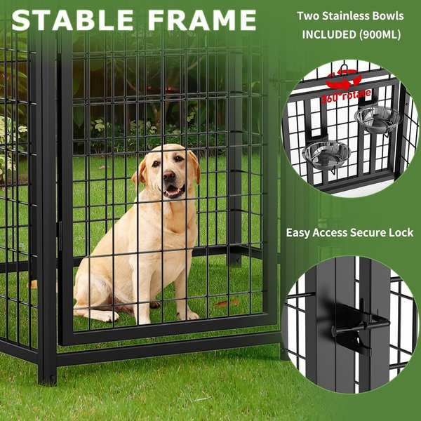 Hittite Outdoor Expandable Modular Dog Kennel with Backyard Black Roof Cover, Black