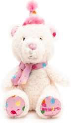 The Worthy Dog Birthday Bear Squeaky Plush Dog Toy, Pink