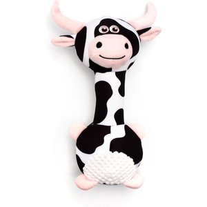 The Worthy Dog Cow Long Neck Squeaky Plush Dog Toy, Black/White