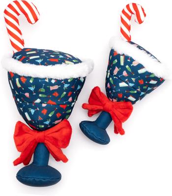 Show full view: The Worthy Dog Christmas Holiday Cheer Squeaky Plush Dog Toy, Navy, Small slide 2 of 3