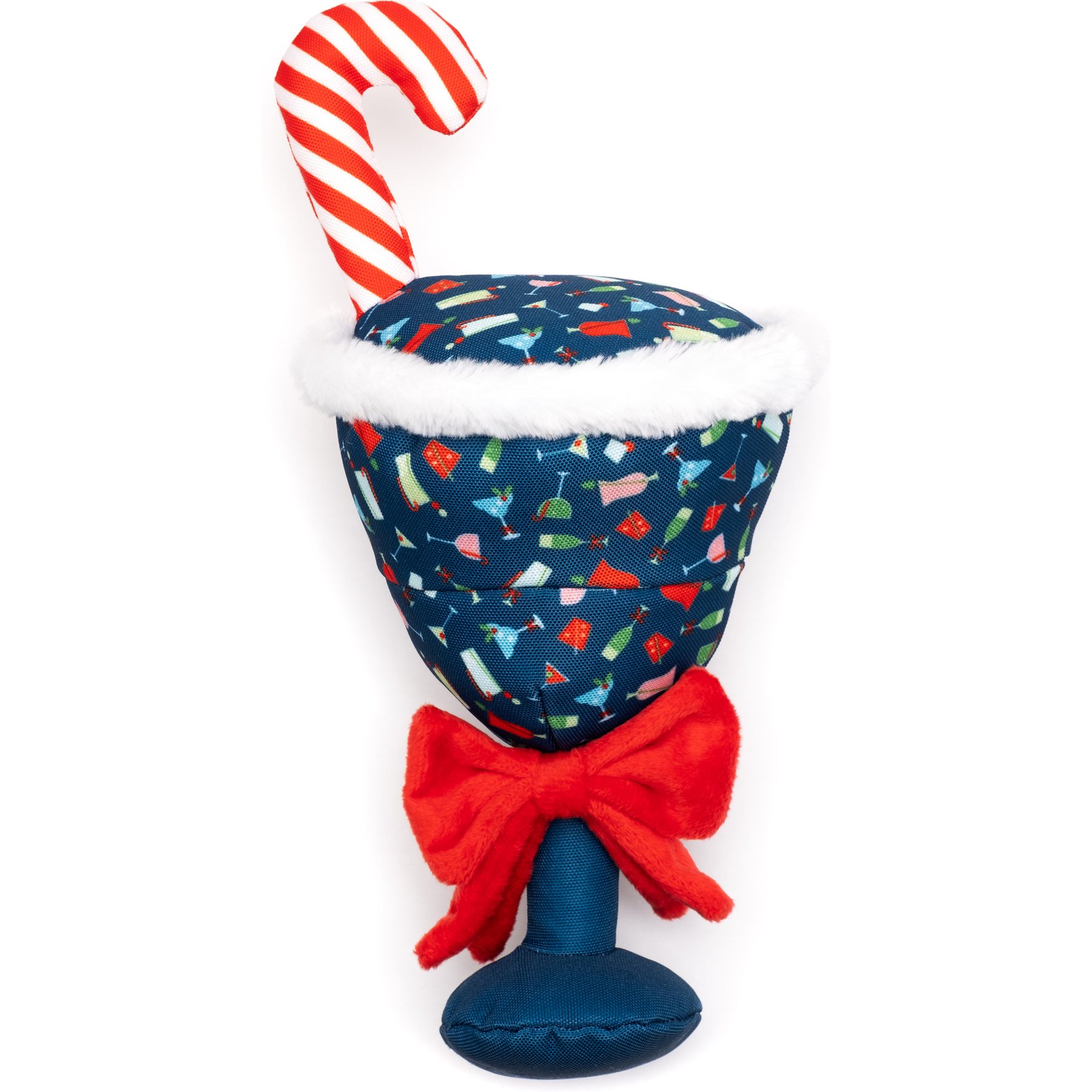 The Worthy Dog Christmas Holiday Cheer Squeaky Plush Dog Toy, Navy, Large