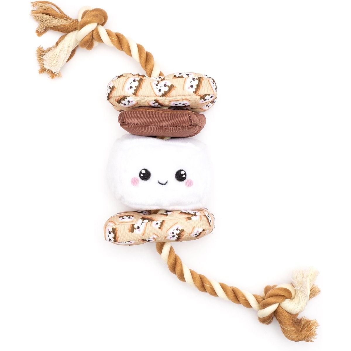 The Worthy Dog S'mores Squeaky Plush Dog Toy, Beige, Small