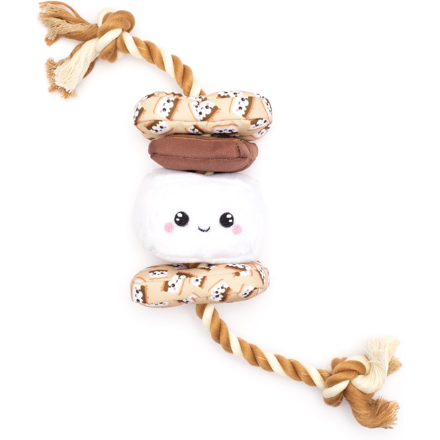 The Worthy Dog S'mores Squeaky Plush Dog Toy, Beige, Small