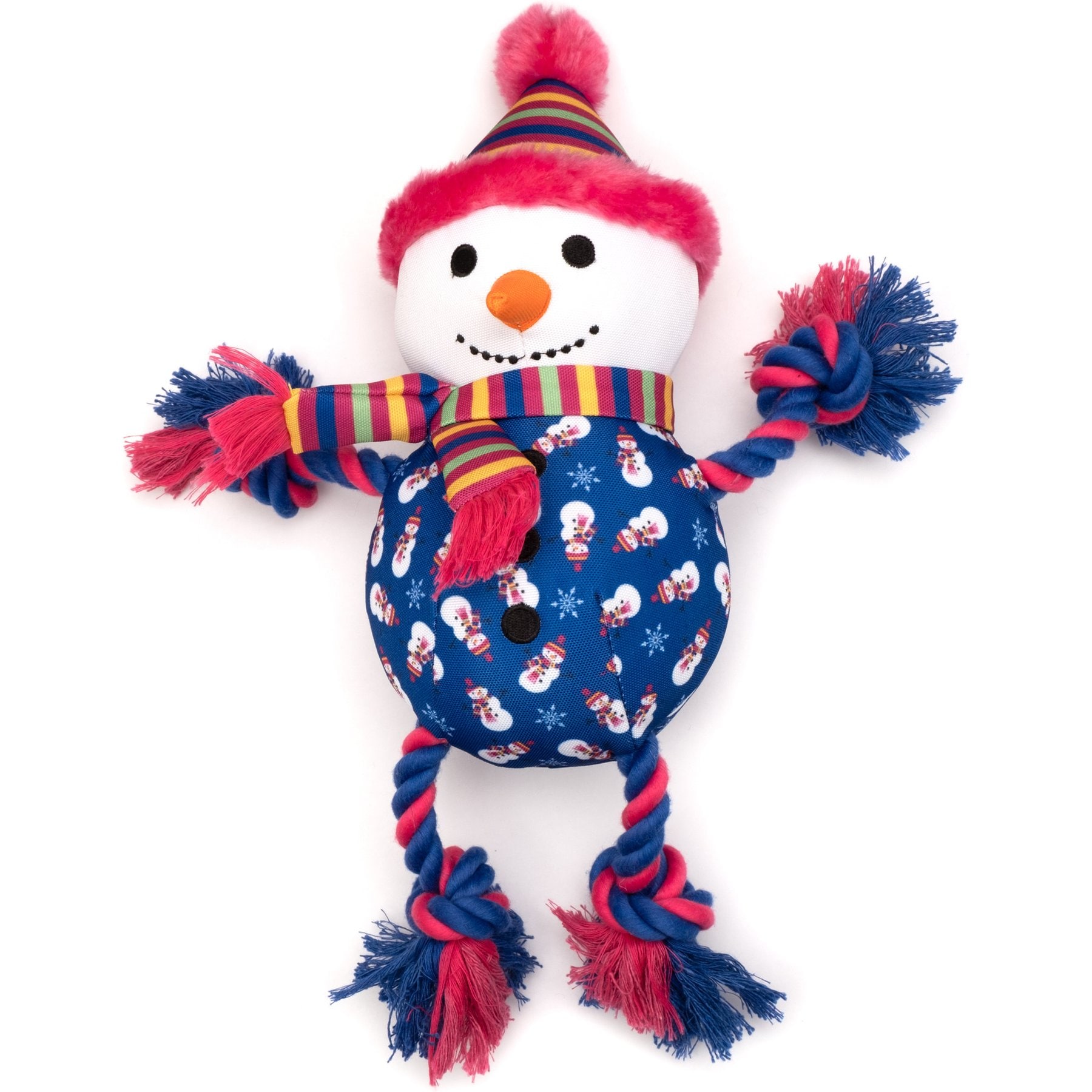 The Worthy Dog Snowman Squeaky Plush Dog Toy, Blue, Large