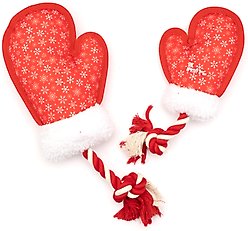 The Worthy Dog Christmas Mittens Squeaky Plush Dog Toy, Red, Large slide 2 of 3