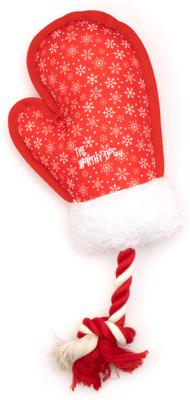 Show full view: The Worthy Dog Christmas Mittens Squeaky Plush Dog Toy, Red, Large slide 3 of 3