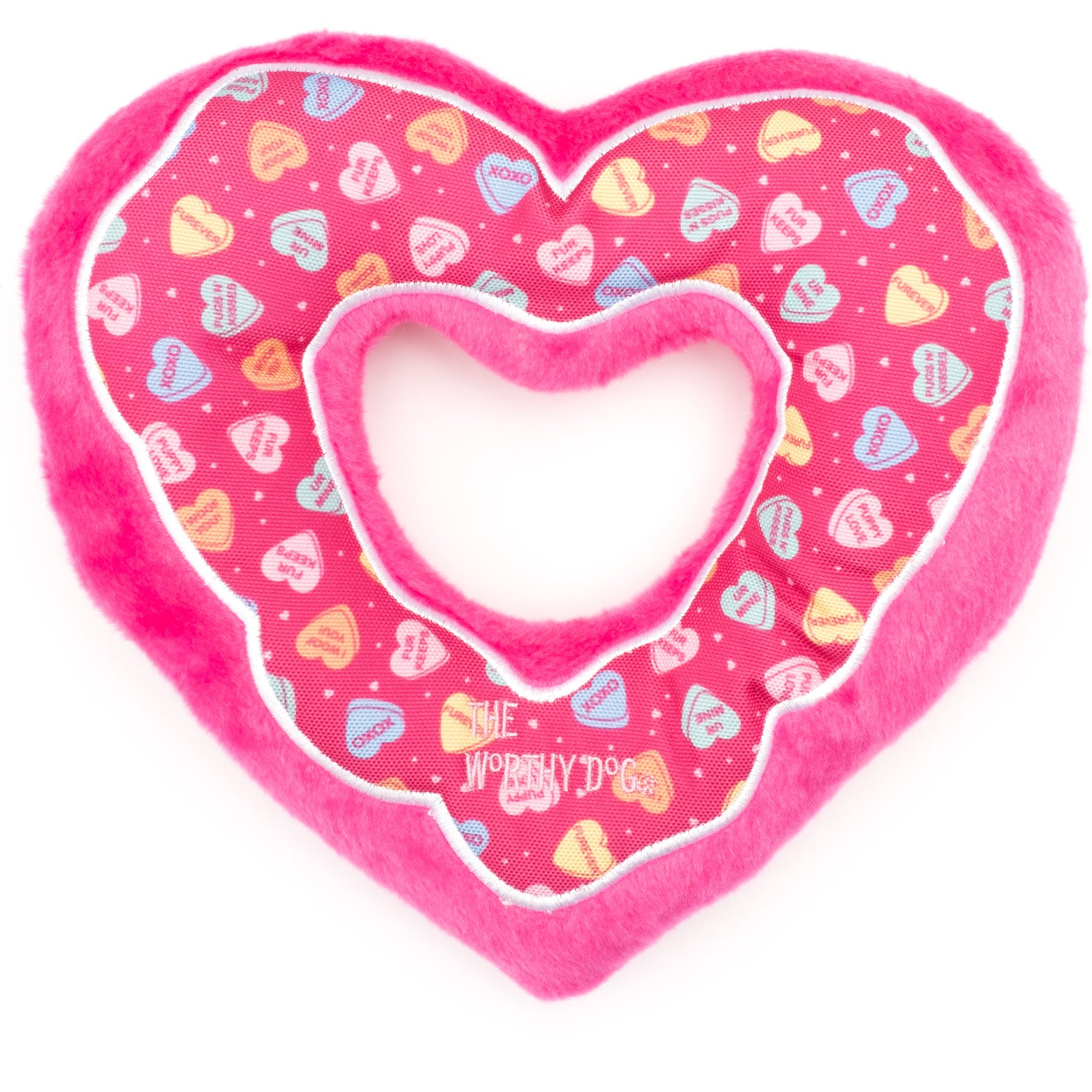 The Worthy Dog Puppy Love Heart Squeaky Plush Dog Toy, Pink, Small