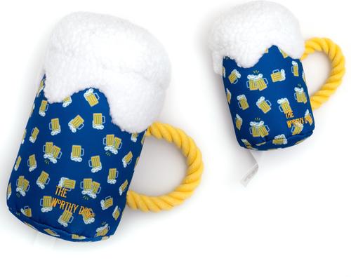 Show full view: The Worthy Dog Cheers! Squeaky Plush Dog Toy, Navy, Small slide 2 of 2