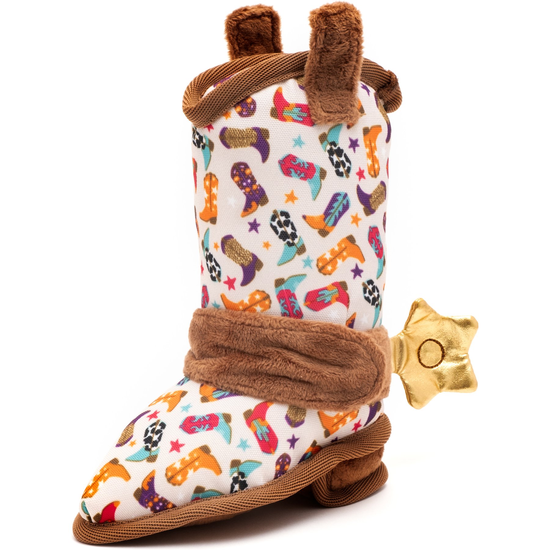 The Worthy Dog Wild Wild West Boot Squeaky Plush Dog Toy, Beige, Large