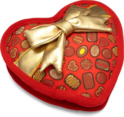 Show full view: The Worthy Dog Box of Chocolates Squeaky Plush Dog Toy, Red slide 2 of 3