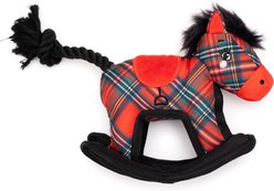 The Worthy Dog Christmas Rocking Horse Squeaky Plush Dog Toy, Red