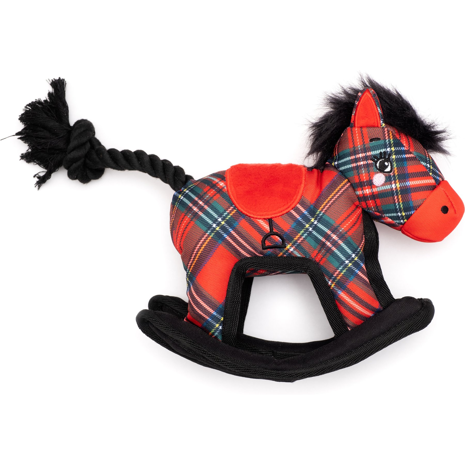 The Worthy Dog Christmas Rocking Horse Squeaky Plush Dog Toy, Red