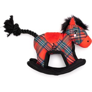 The Worthy Dog Rocking Horse Squeaky Plush Dog Toy, Red
