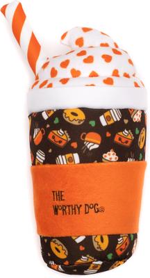 Show full view: The Worthy Dog Pumpkin Spice Latte Squeaky Plush Dog Toy, Brown, Large slide 2 of 4