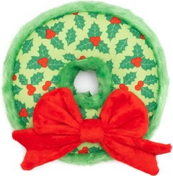 The Worthy Dog Christmas Wreath Squeaky Plush Dog Toy, Green, Large