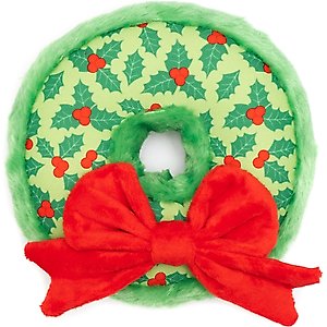 The Worthy Dog Wreath Squeaky Plush Dog Toy, Green, Small