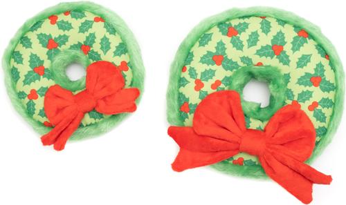 Show full view: The Worthy Dog Christmas Wreath Squeaky Plush Dog Toy, Green, Large slide 3 of 3