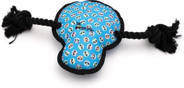 The Worthy Dog Sugar Skull Squeaky Plush Dog Toy, Blue