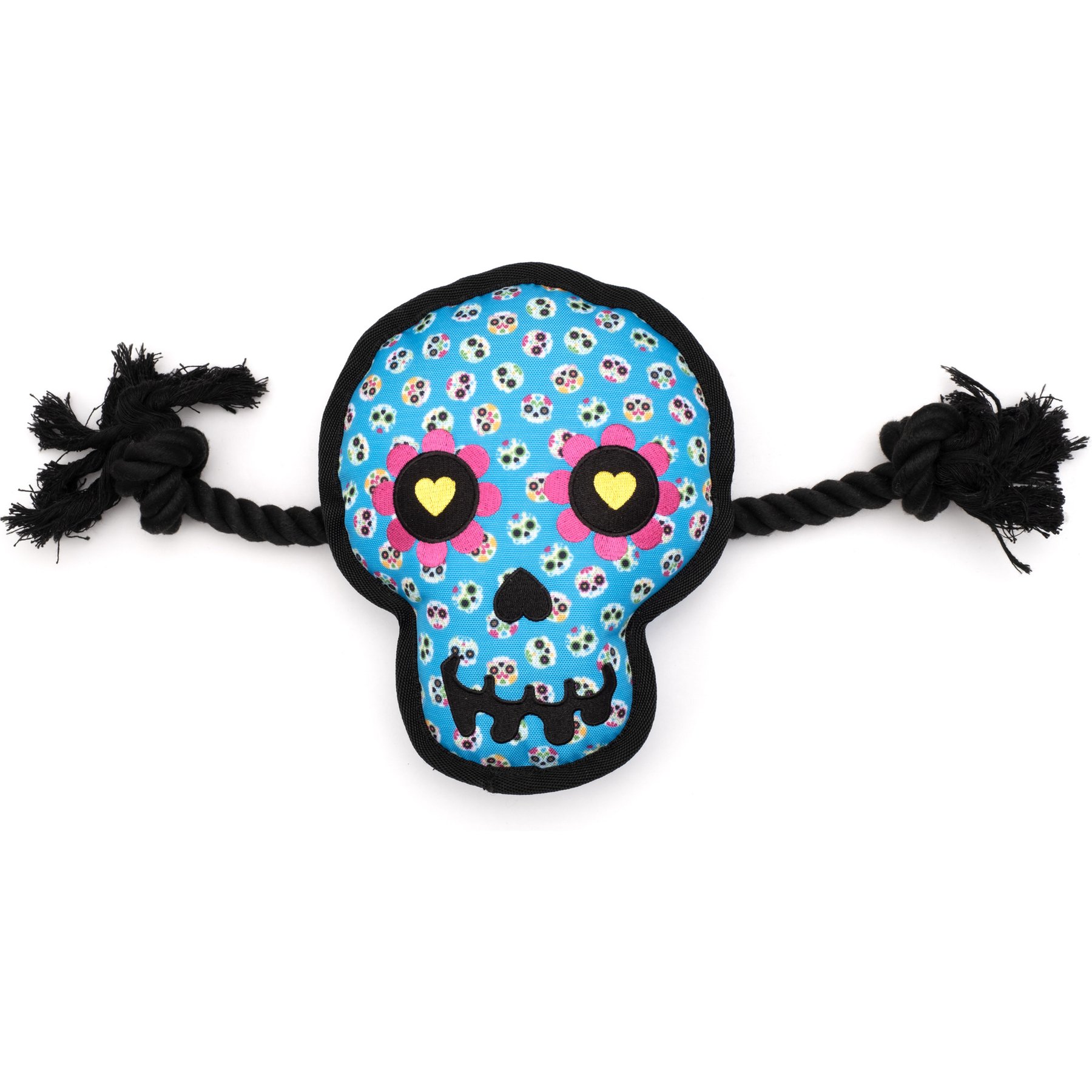 The Worthy Dog Sugar Skull Squeaky Plush Dog Toy, Blue, Small