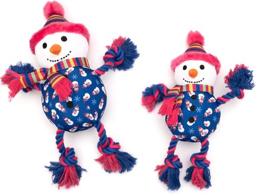 Show full view: The Worthy Dog Christmas Snowman Squeaky Plush Dog Toy, Blue, Large slide 3 of 4