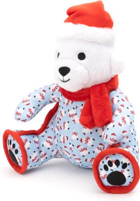 Show full view: The Worthy Dog Christmas Polar Bear Squeaky Plush Dog Toy, Blue, Large slide 3 of 5