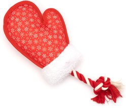 The Worthy Dog Christmas Mittens Squeaky Plush Dog Toy, Red, Large