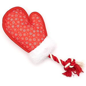 The Worthy Dog Christmas Mittens Squeaky Plush Dog Toy, Red, Large